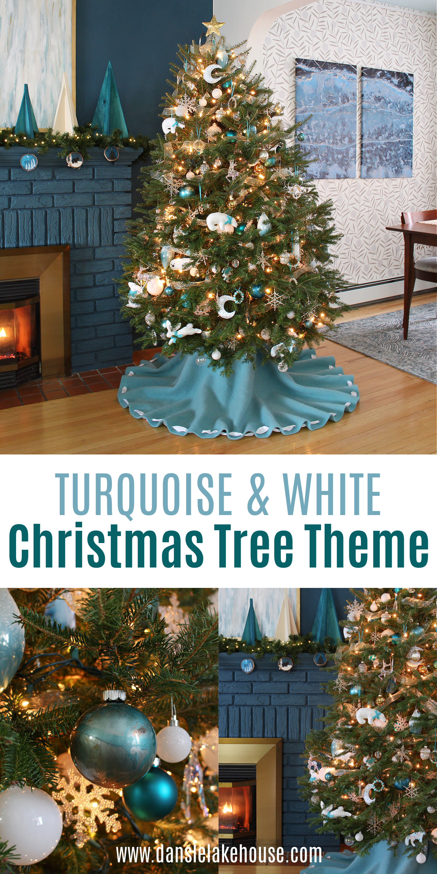 turquoise and white Christmas tree theme