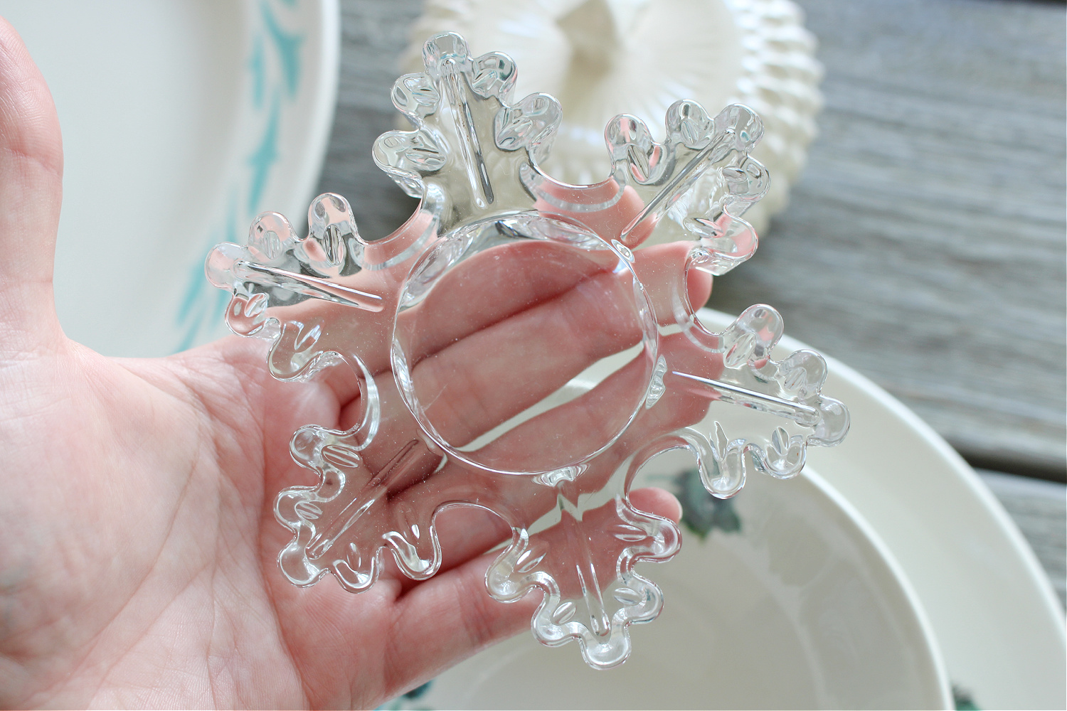 Glass Snowglake Shaped Votive Holder