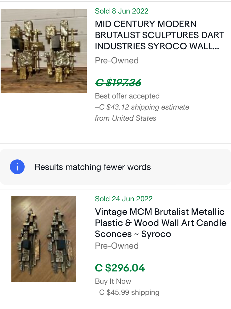 Dart Industries Vintage 1970s Brutalist Sconces Sold Prices