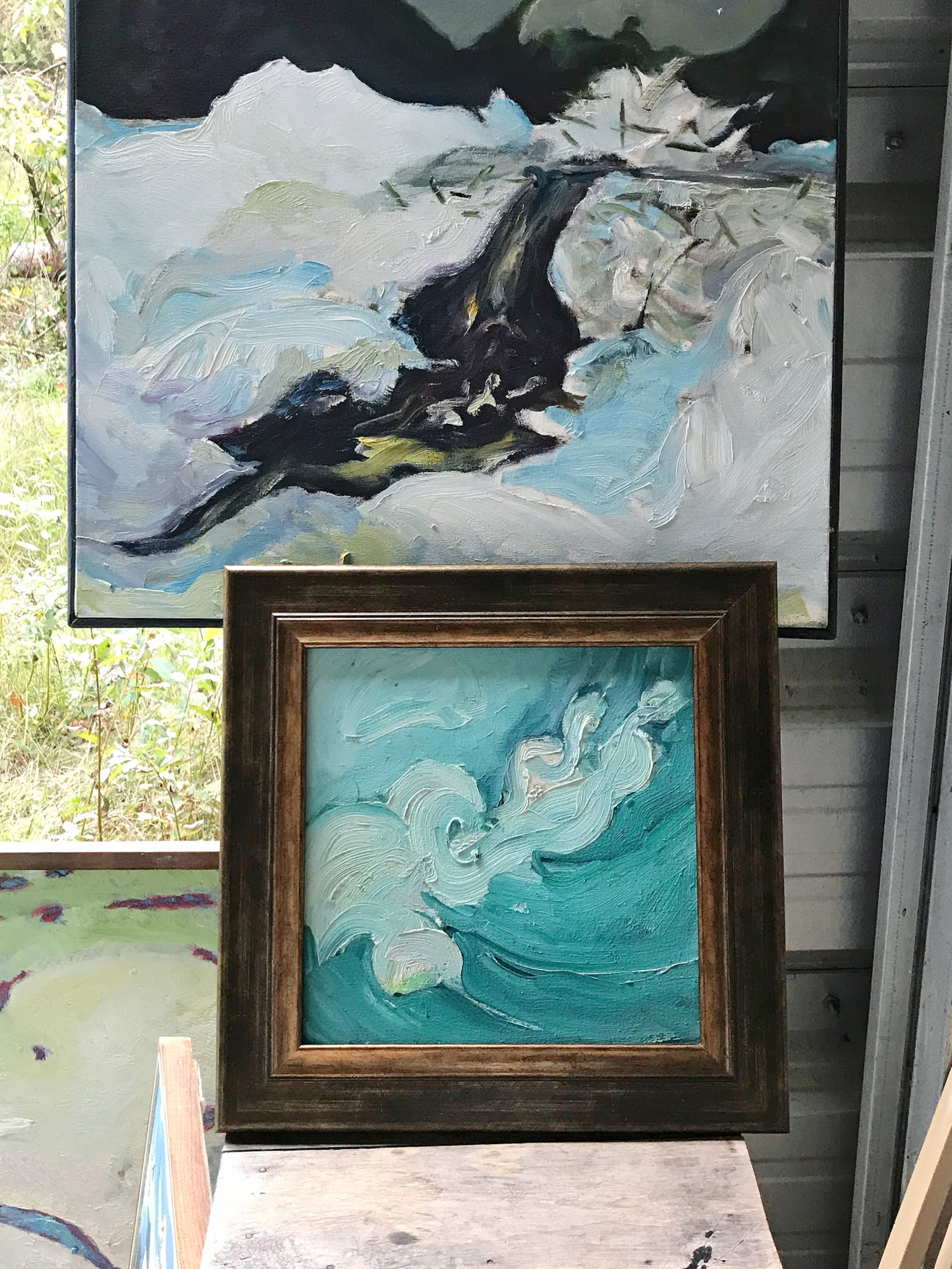 Small Teal Oil Painting