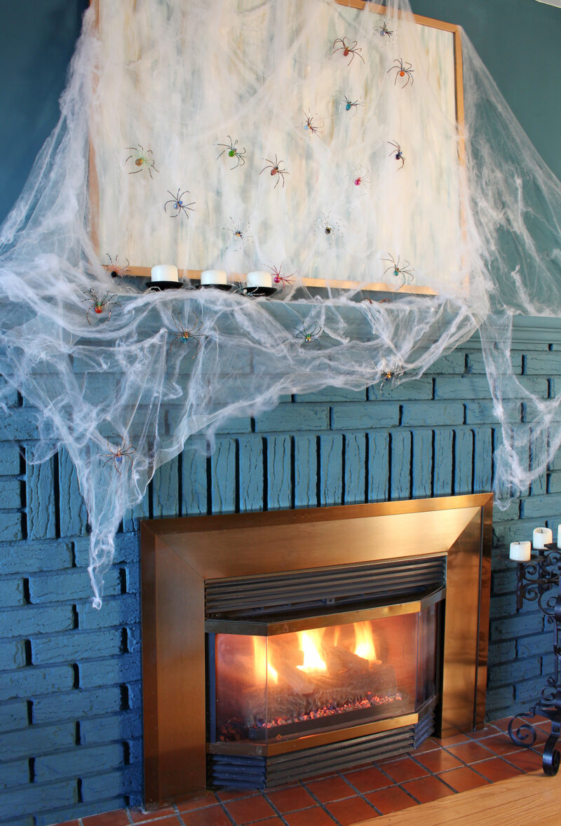 DIY Halloween Mantel with Spider Webs