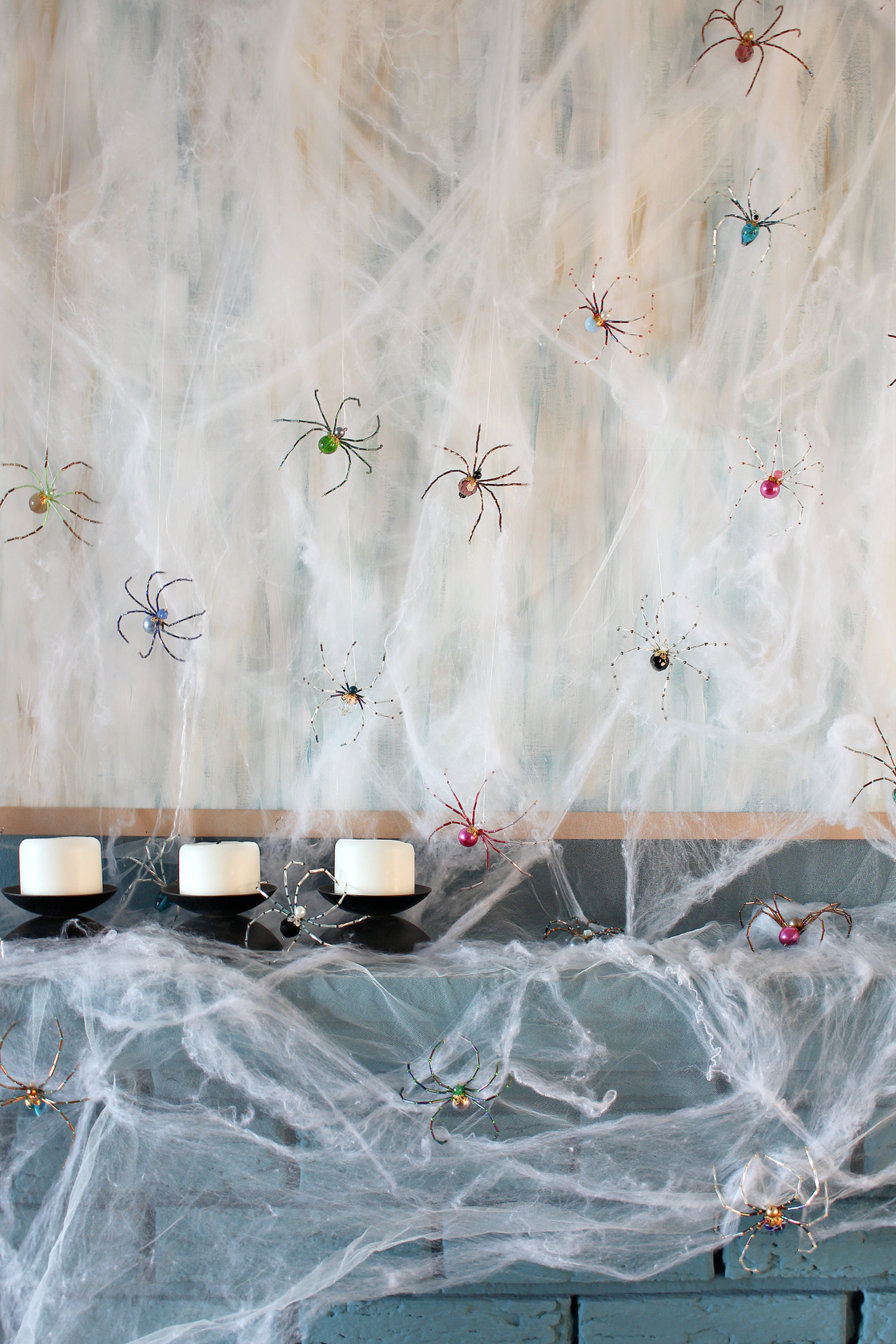 DIY Halloween Mantel with Spiders