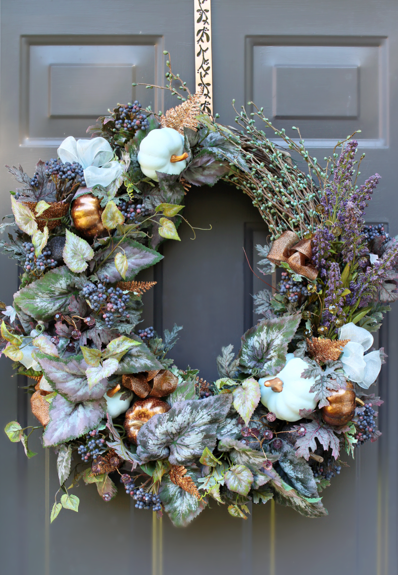 DIY Fall Wreath (Pale Blue, Copper, and Purple)