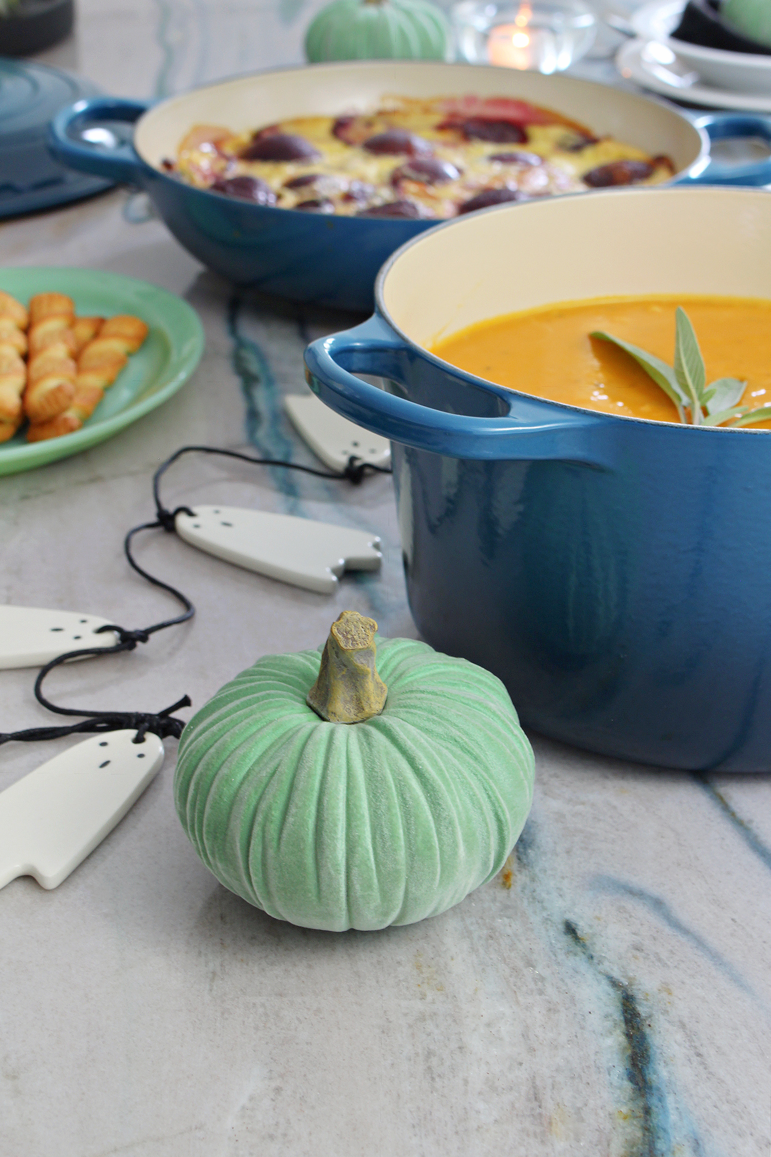 Pale Green Flocked Pumpkins