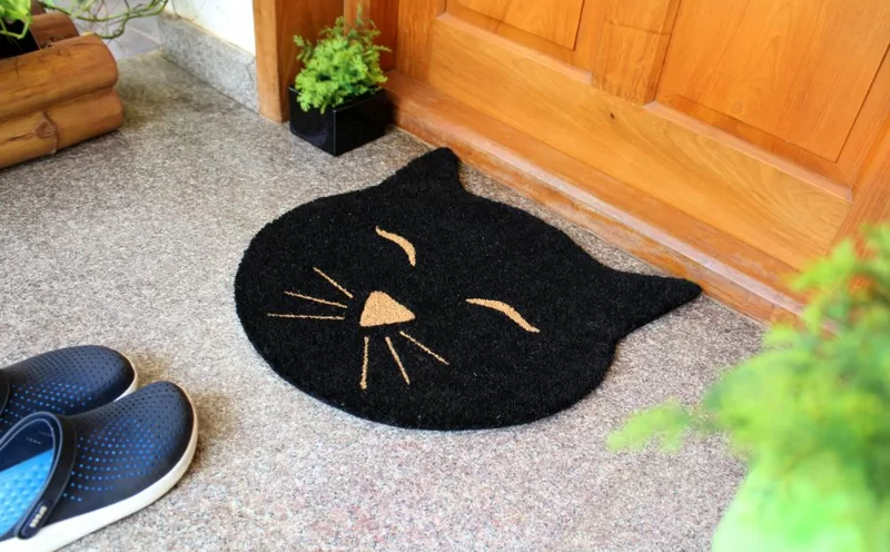 Black Cat Door Mat for Halloween