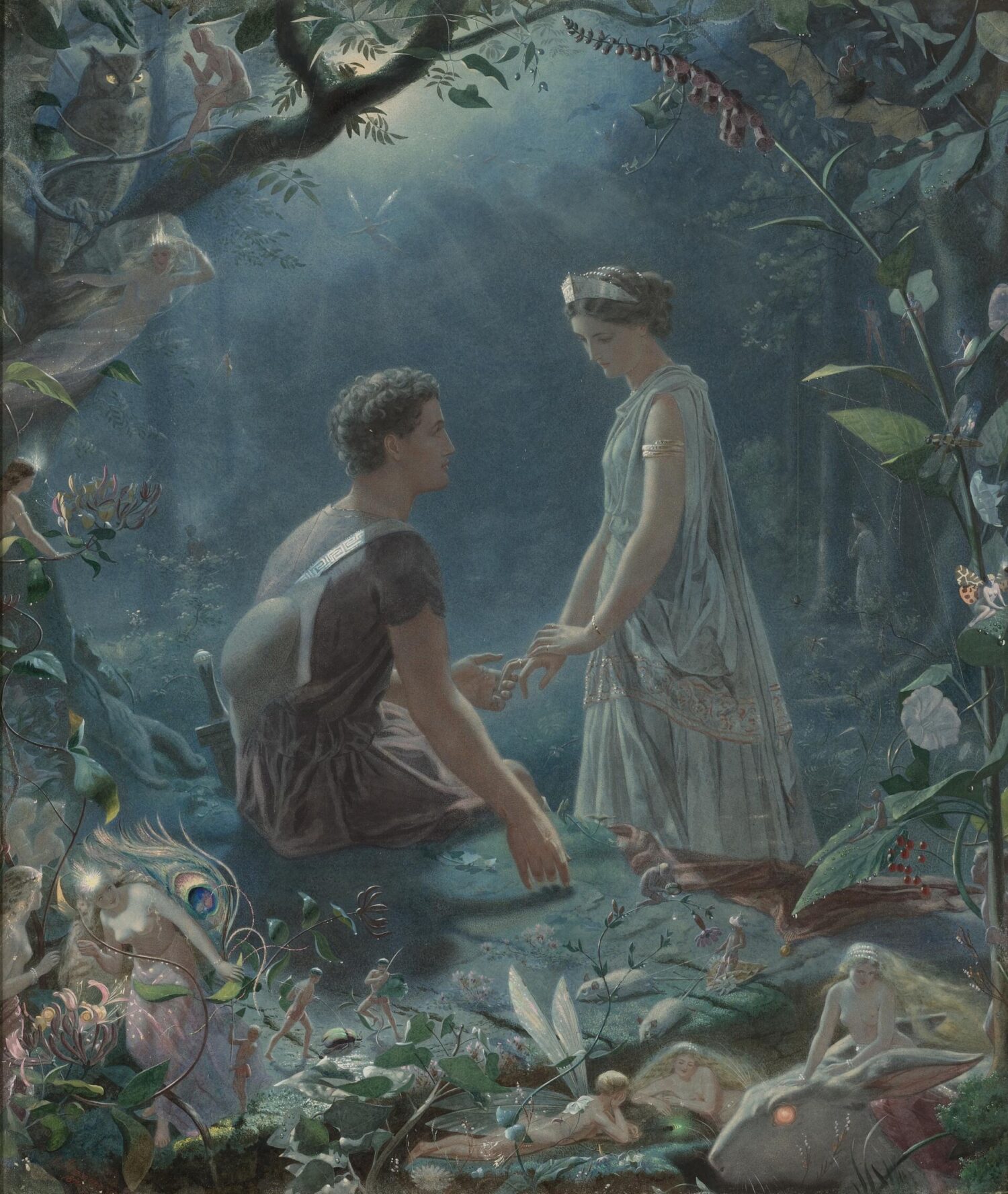 Hermia and Lysander. A Midsummer Night's Dream by John Simmons, 1870, Watercolor
