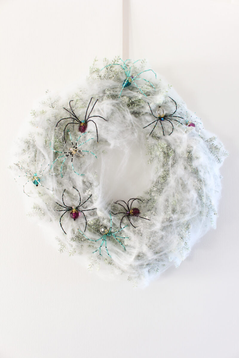 DIY Beaded Spider Wreath for Halloween