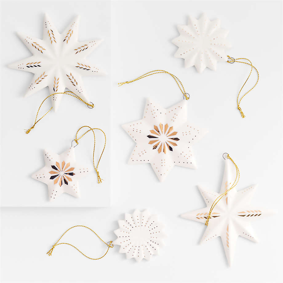 Ceramic Snowflake Ornaments with Gold Detail