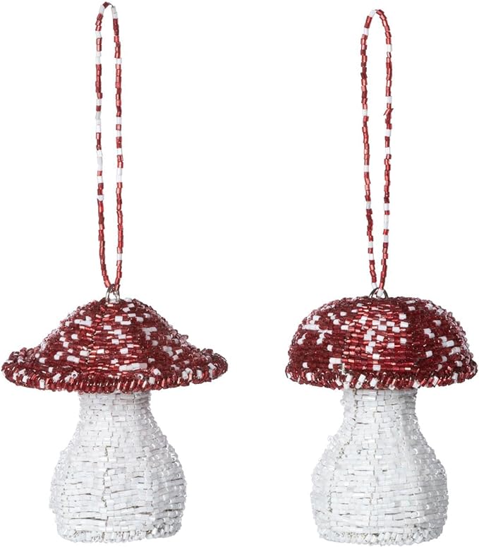 beaded mushroom christmas tree ornament