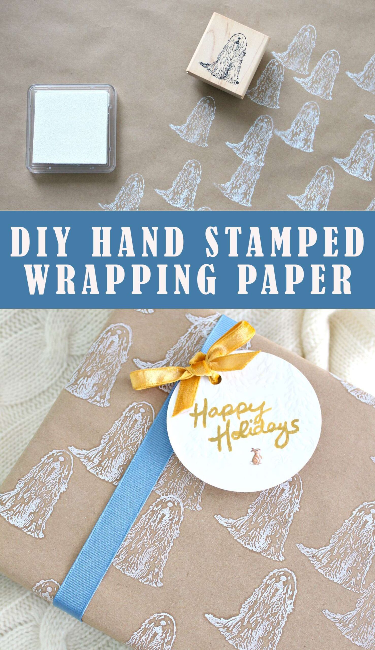 DIY hand stamped wrapping paper