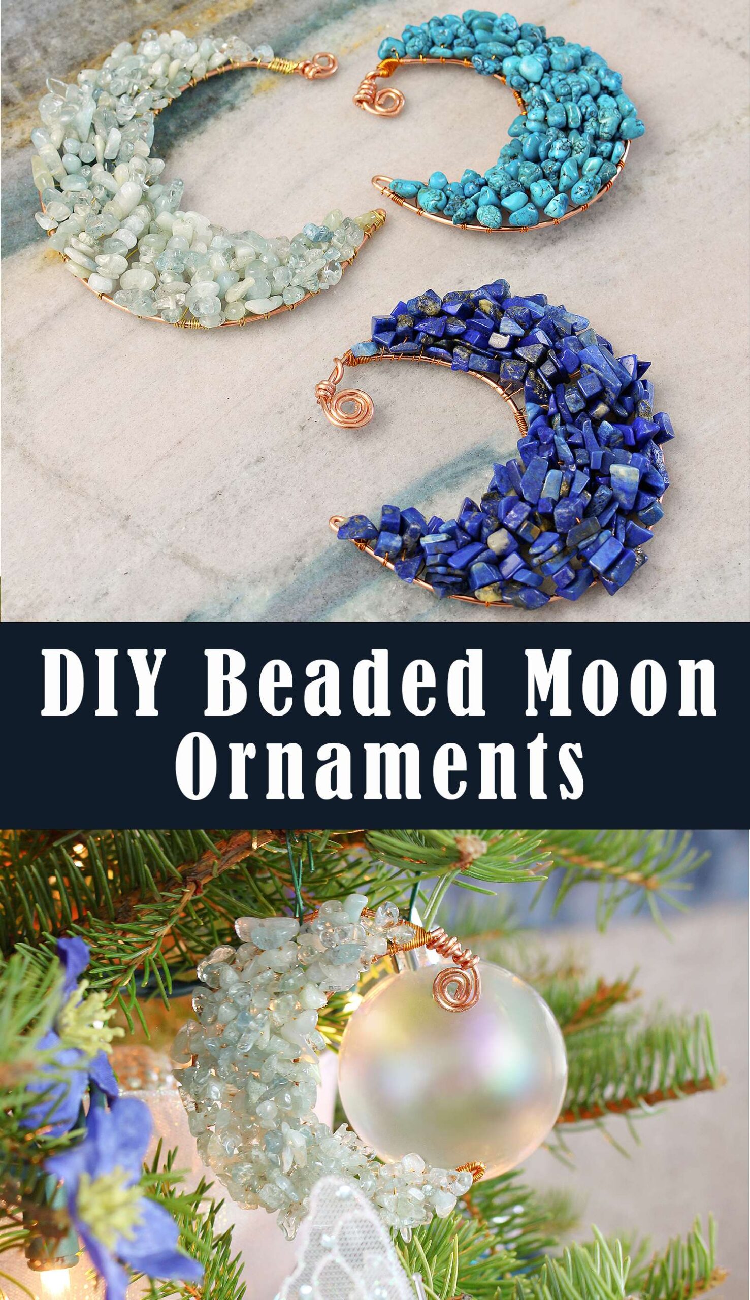 Beaded Ornament Idea: DIY Beaded Moon Christmas Tree Ornaments