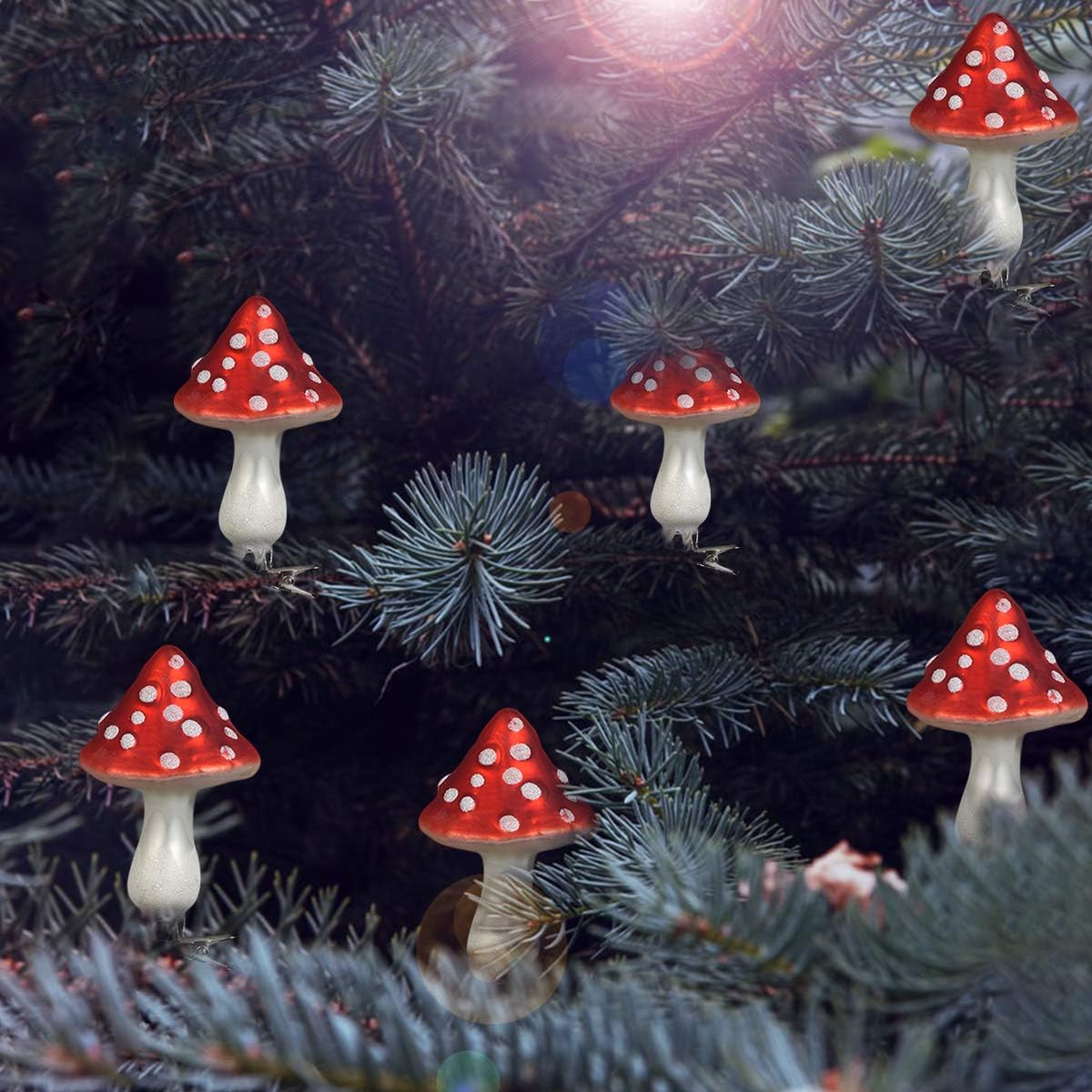 mushroom ornaments that clip to the tree