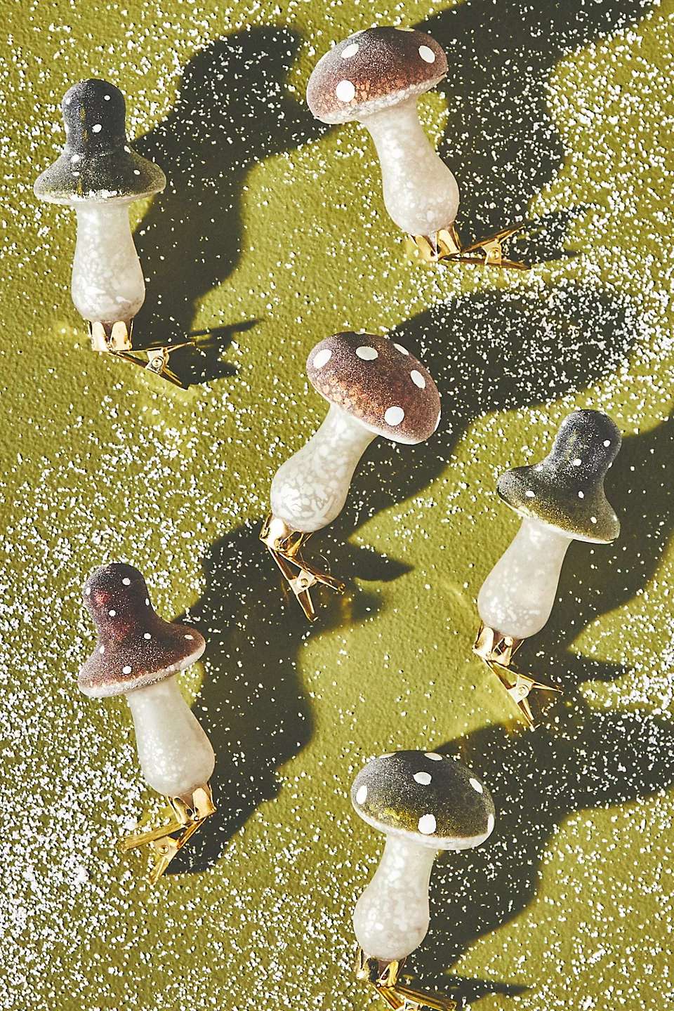 mushroom ornaments that clip to the tree