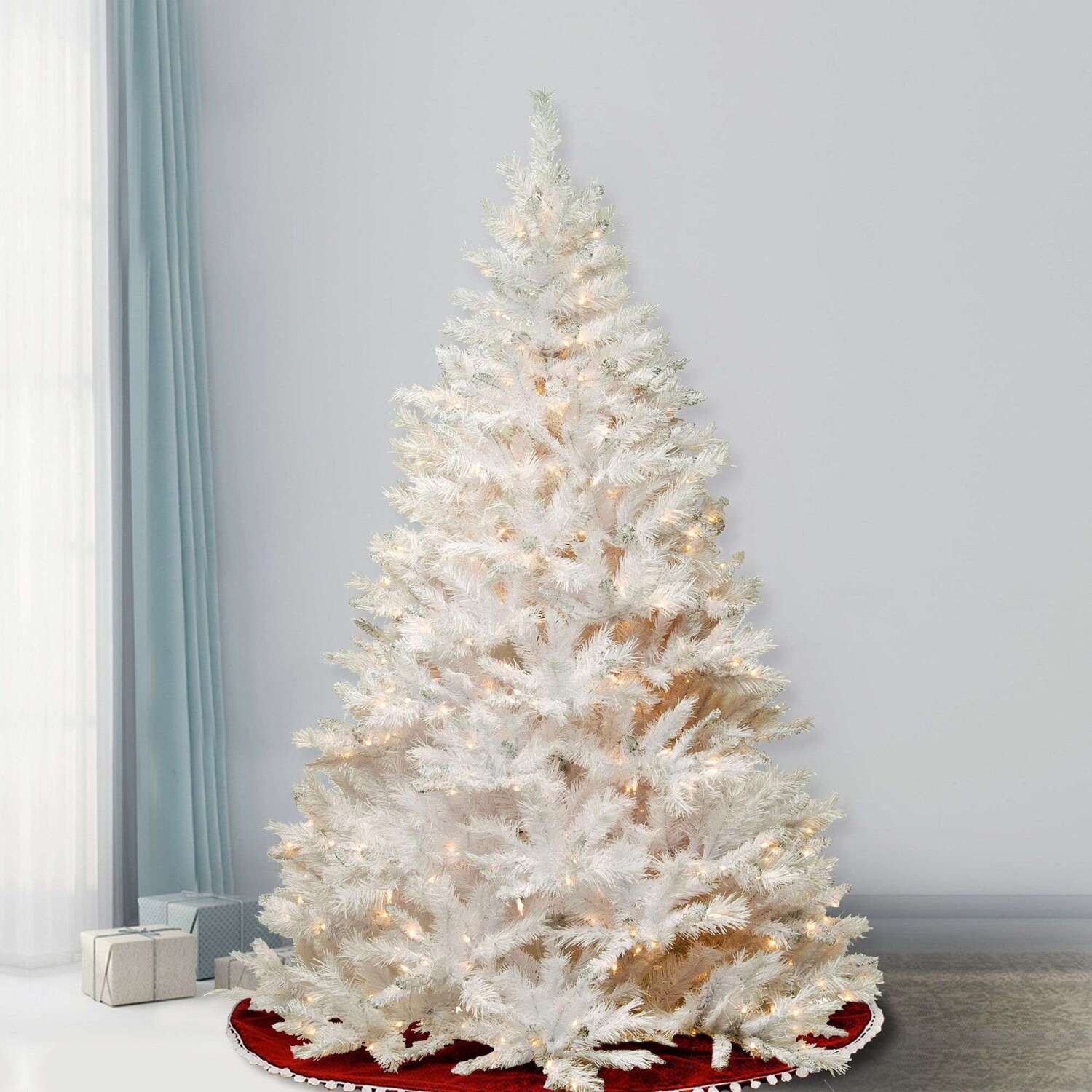 Pre-lit Faux Pine White Christmas Tree