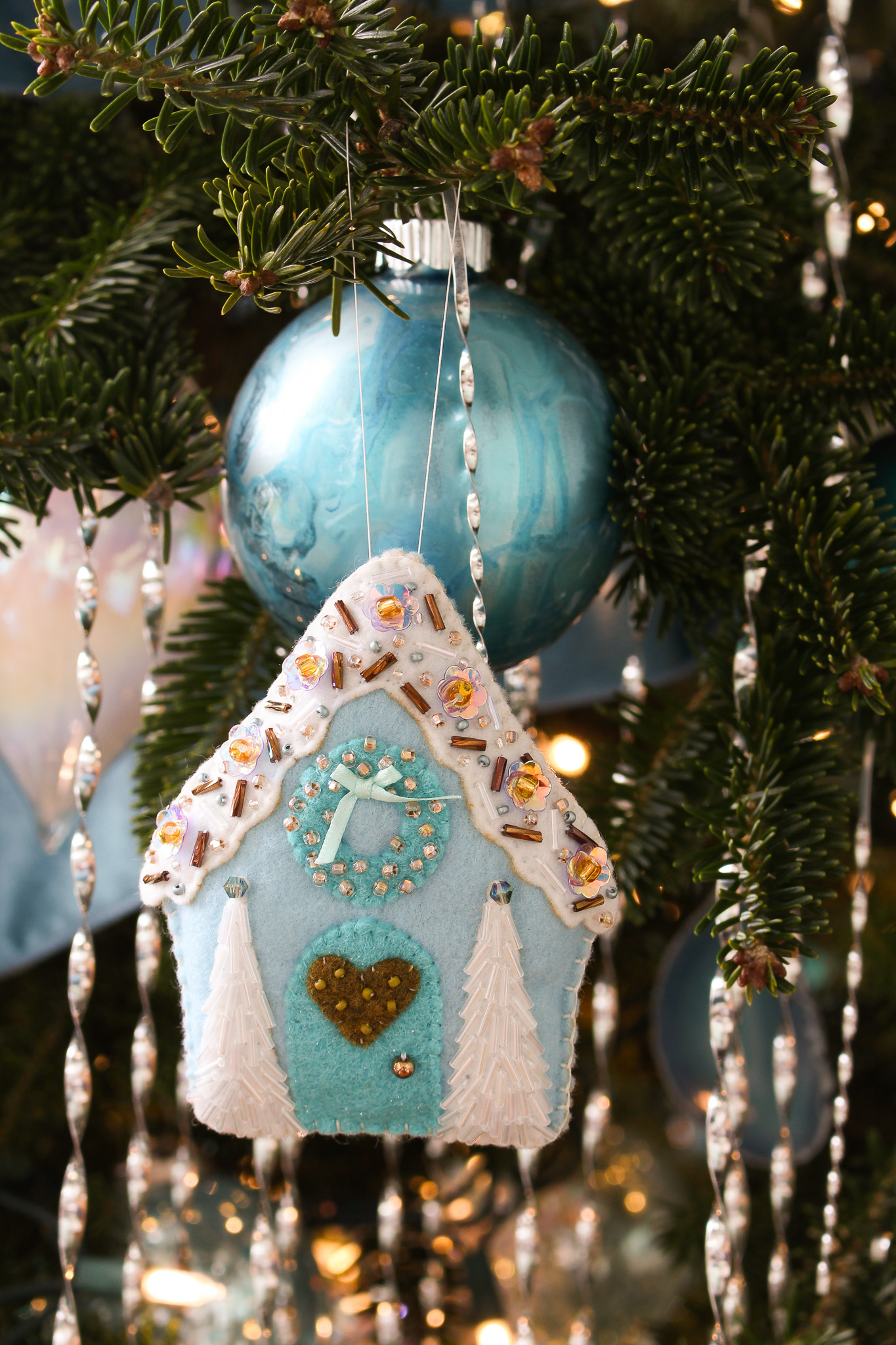 Beaded Felt Gingerbread House Ornament