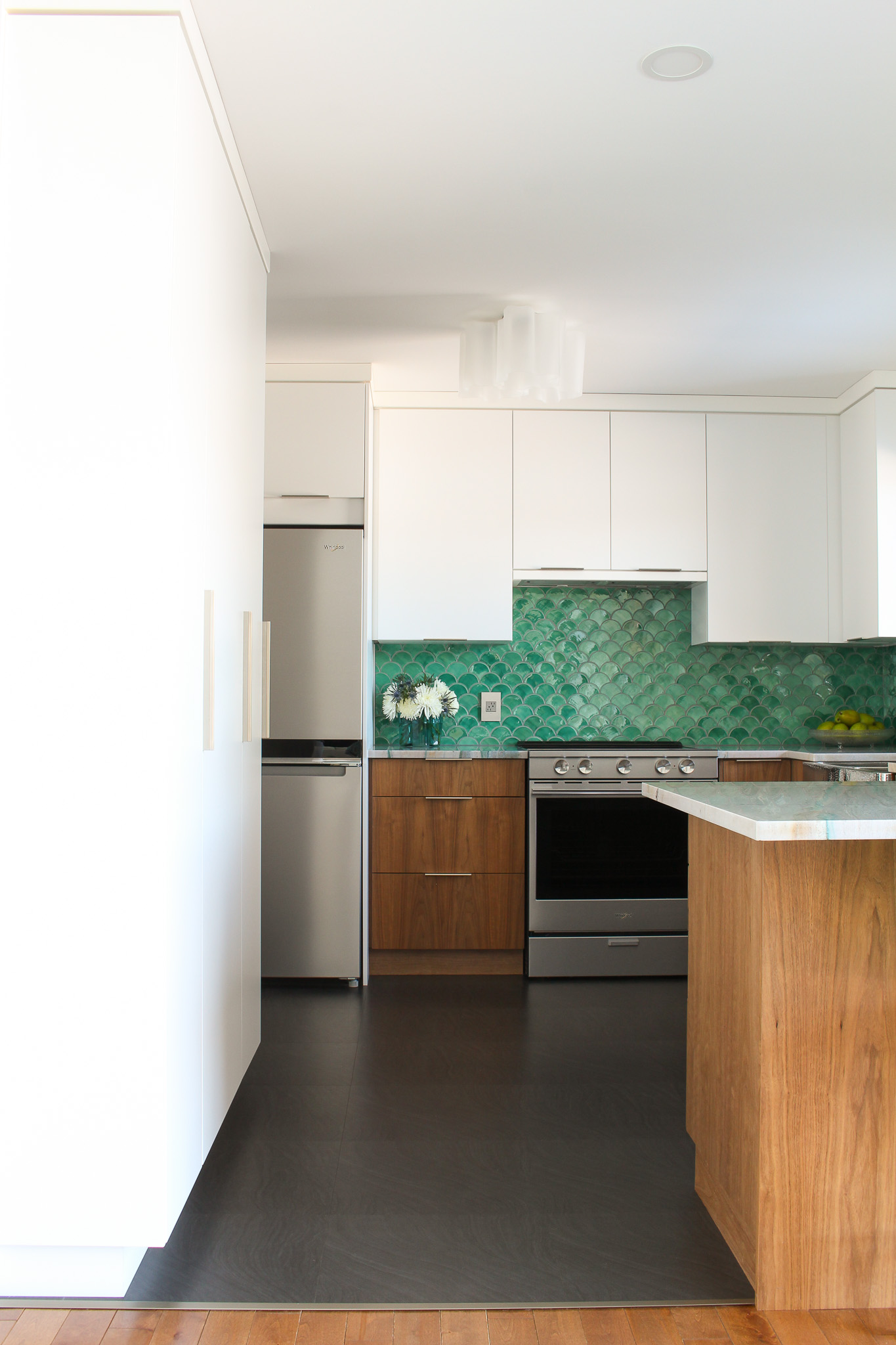 Walnut Kitchen Cabinets with White Kitchen Cabinets - Two Tone Kitchen Design