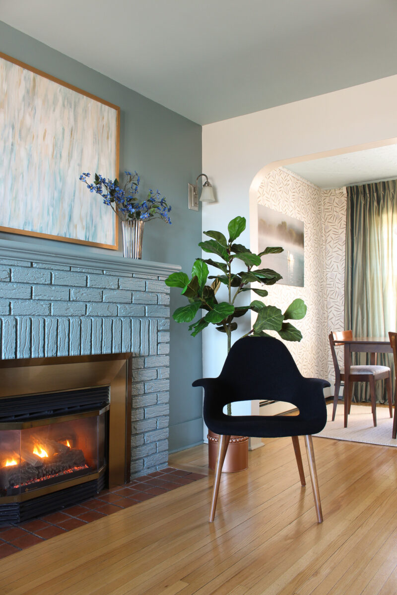 Green Blue Painted Fireplace Brick (Ooh Paint Review)
