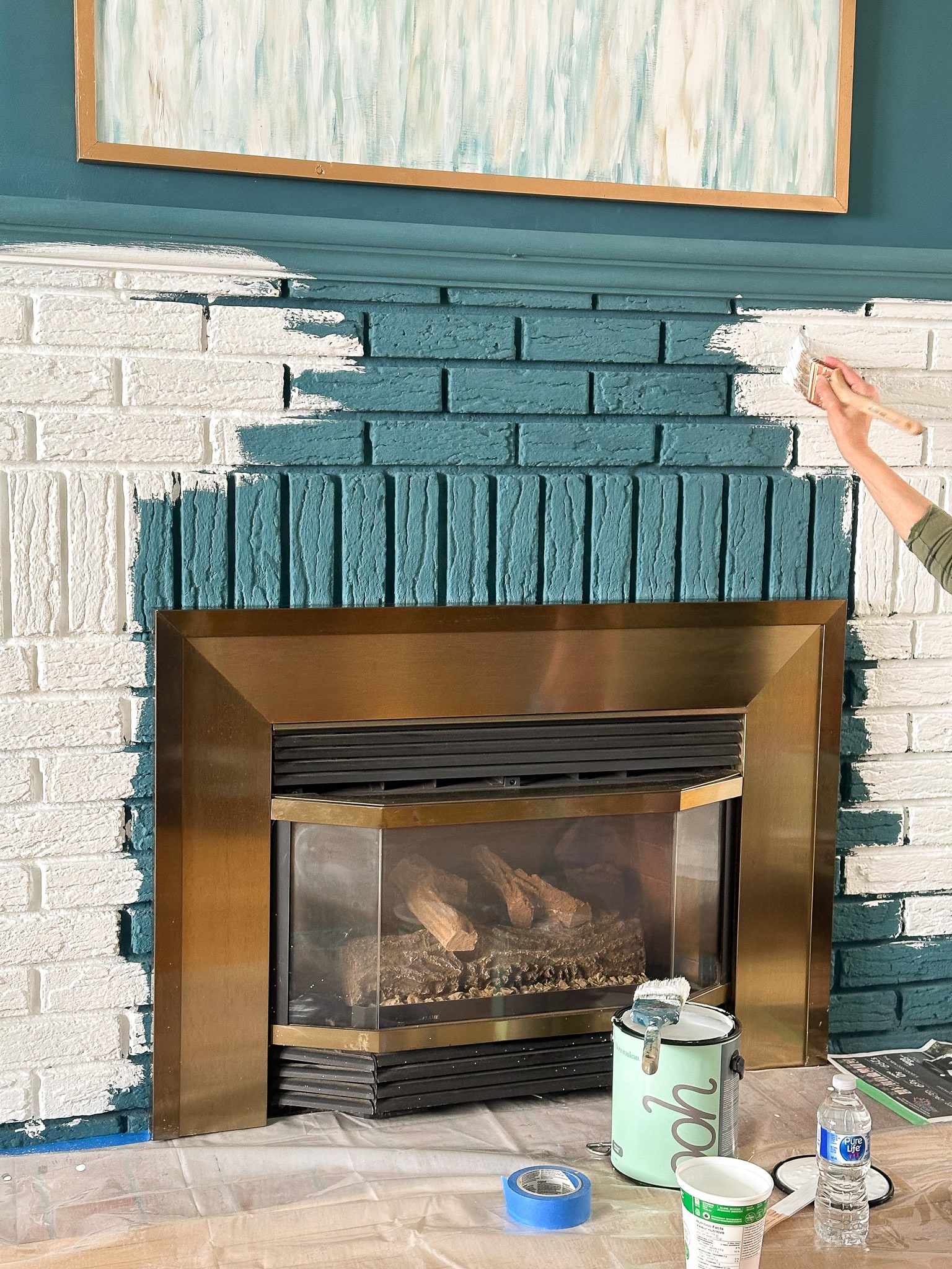 Green Blue Painted Fireplace Brick (Ooh Paint Review) | Dans le Lakehouse