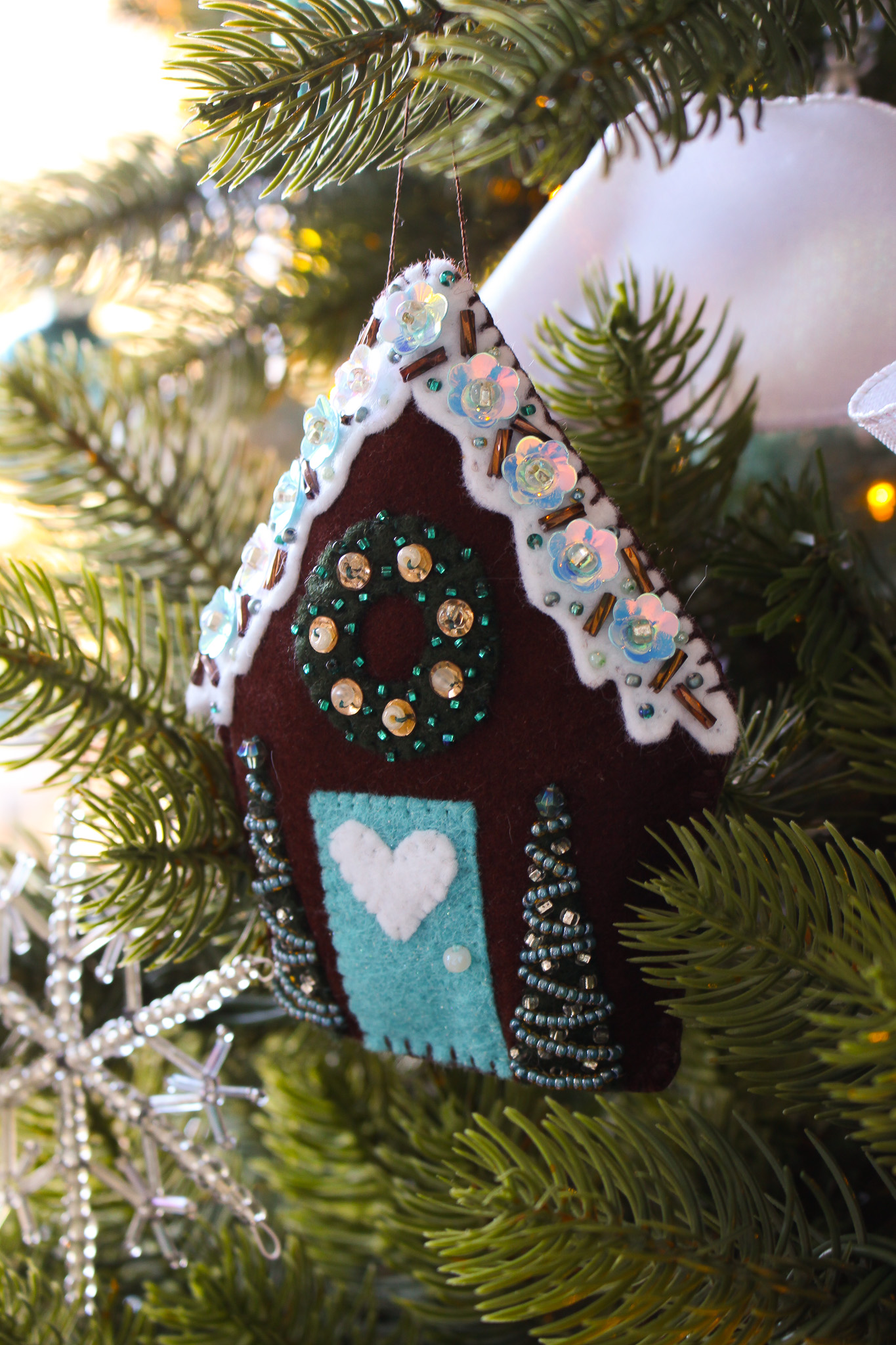 Christmas tree filled with handmade ornaments