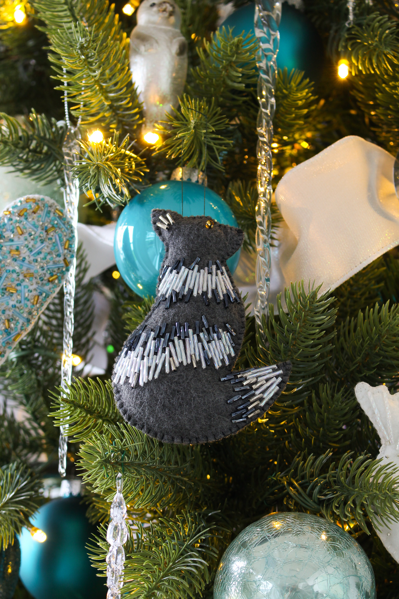 Silver Fox Inspired Felt Animal Ornament