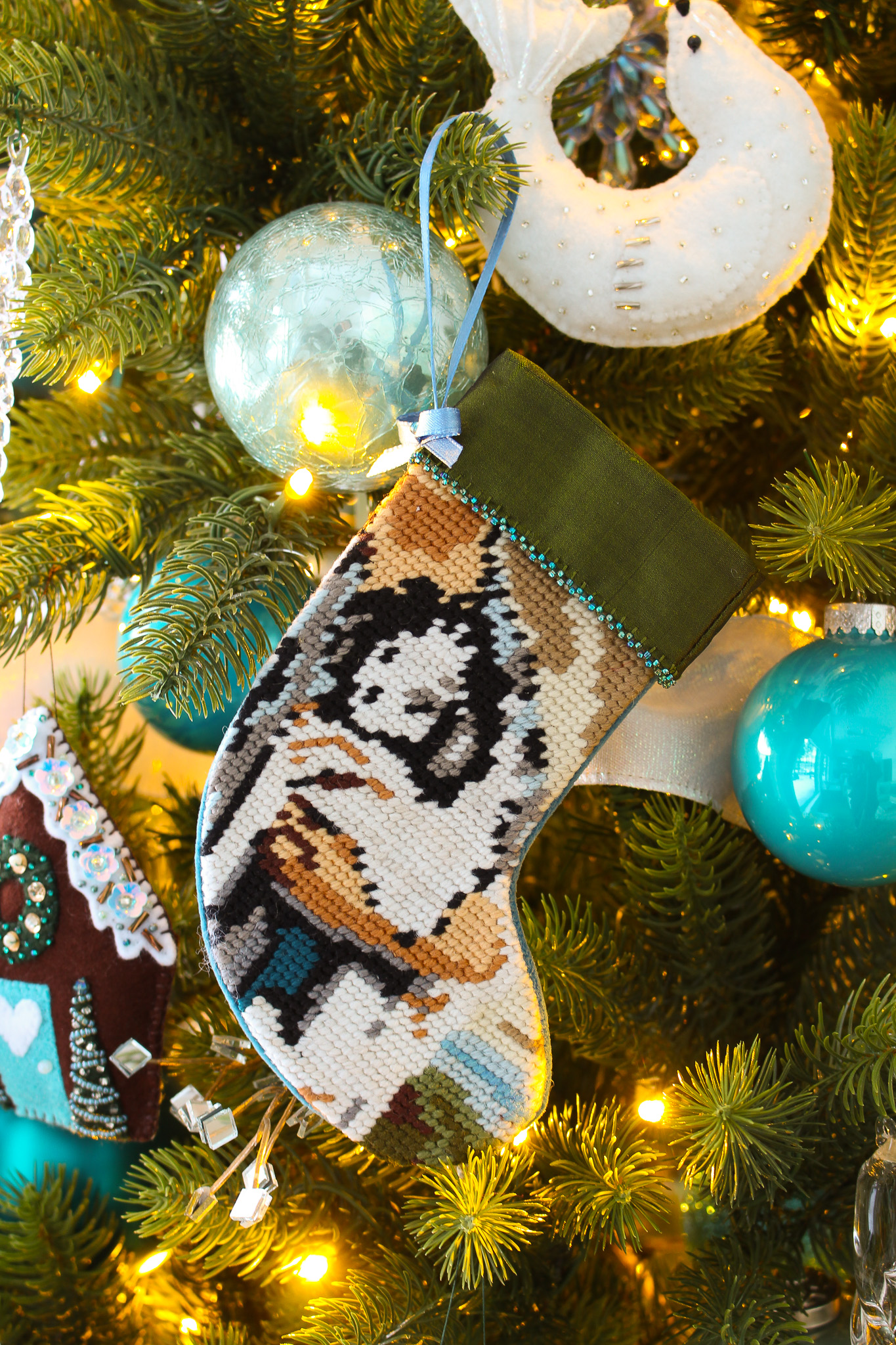 Needlepoint Christmas Stocking Ornament Idea