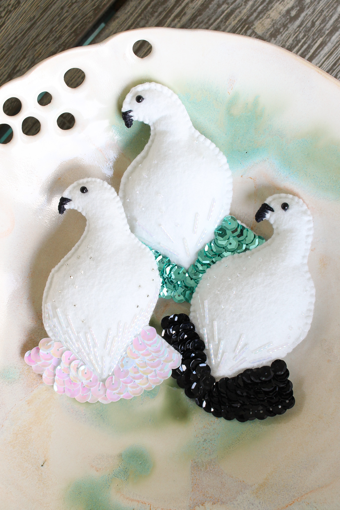 Felt Ptarmigan Ornament for Christmas