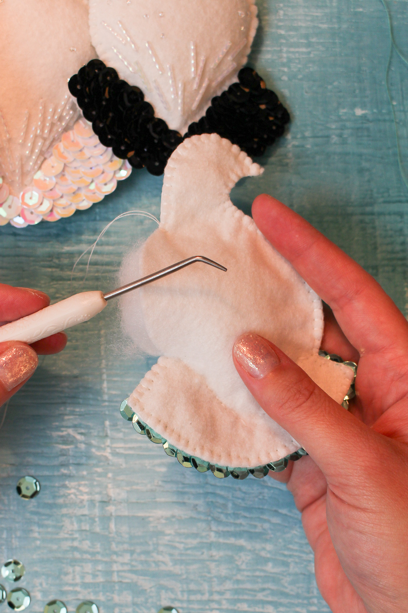 How to Get Batting into Felt Ornament Shapes